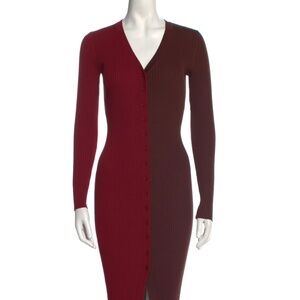 Staud Shoko Two-Tone Ribbed Stretch-Knit Cardigan Dress